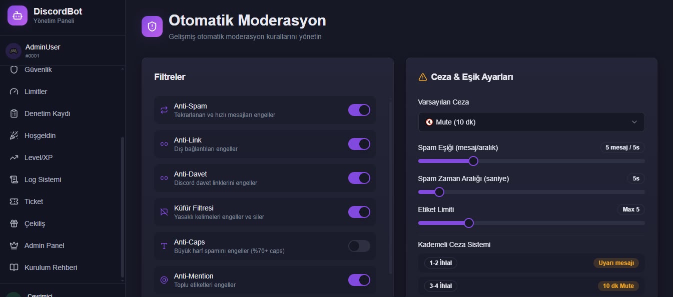 Discord Bot Yönetim Sistemi